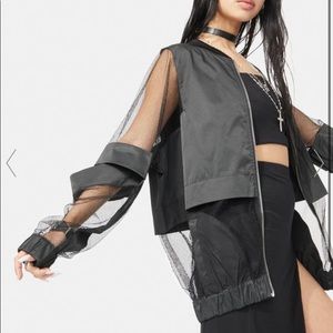 Marigold Shadows Abbey Hollow Black Mesh Cutout Bomber Jacket